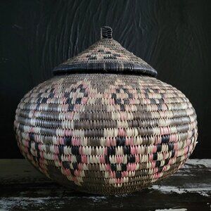 Vintage Traditional Zulu Basket Handwoven African Basket with Lid